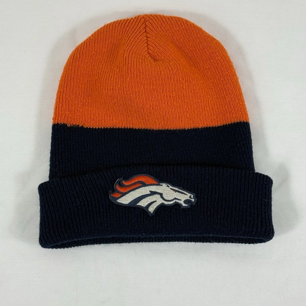 Vintage Schuessler‎ NFL Denver Broncos Cuff Knit Beanie Orange Blue Logo USA